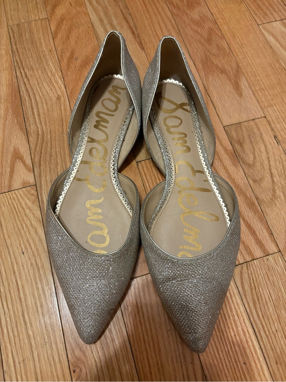 Sam Edelman Silver Glitter Pointed D'Orsay Flats - Size 11